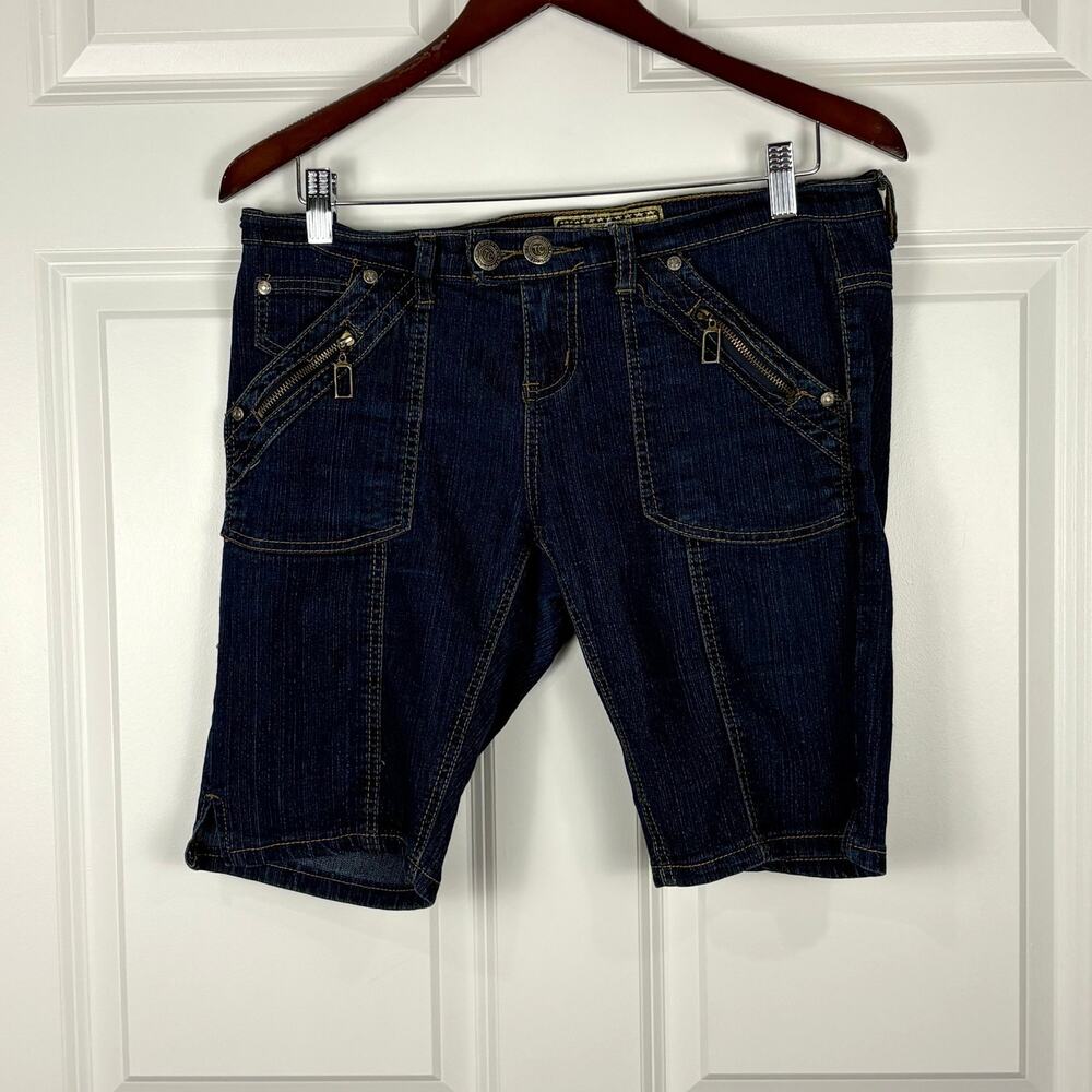 Tough Club Bermuda Cargo Denim Shorts Dark Wash Jorts Utility Vintage Y2K 11
